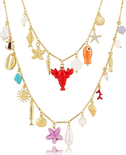 Amazon.com: CLASSYZINT Layer Charm Necklace for Women Sea Shell Necklace Boho Shell Necklace Summ... | Amazon (US)