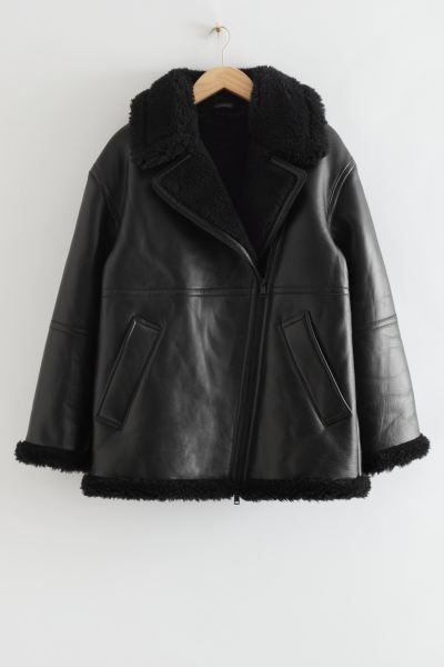 Oversized leren shearling jack | H&M (DE, AT, CH, NL, FI)