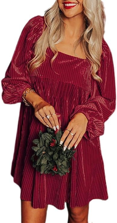 Chvity Women Long Sleeve Backless Velvet Mini Dress Fashion Elegant Square Neck Tied Dresses Part... | Amazon (US)