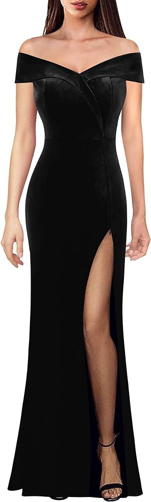 VFSHOW Womens Off Shoulder High Slit Formal Evening Wedding Guest Maxi Long Dress | Amazon (US)