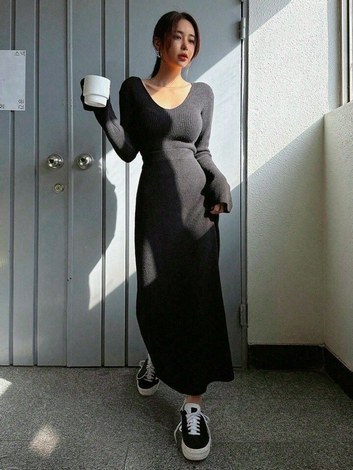 Dazy Star Lady's Round Neck Solid Slim Fit Rib-knit Sweater And Skirt 2 Piece Set | SHEIN
