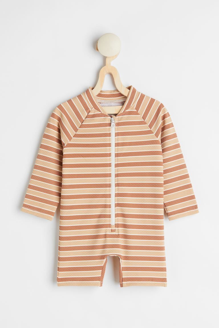 Swimsuit UPF 50 - Dark beige-pink/striped - Kids | H&M US | H&M (US + CA)