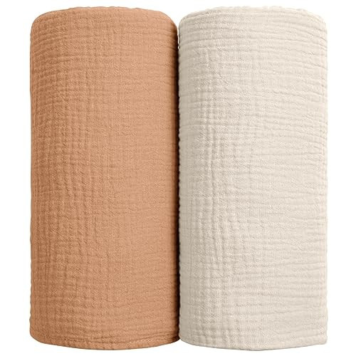 lulumoon Muslin Swaddle Blanket Baby - Cotton Swaddling Blanket Soft Baby Receiving Blankets Neutral 2Pack(Caramel) | Amazon (US)