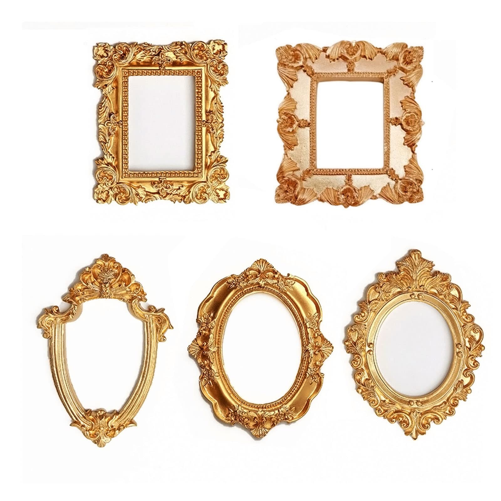 5 Pcs Siver Mini Frames - Small Vintage Flower Round Rectangle Baroque Picture Frame Table Top Je... | Amazon (US)