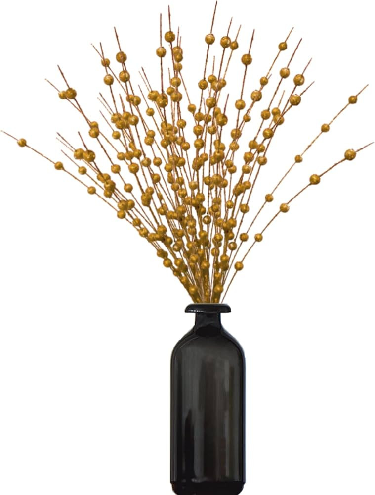 SFTYUFS 10 Pack Gold Artificial Glitter Berry Stem Ornaments 15.7 Inches Fake Christmas Picks Dec... | Amazon (US)