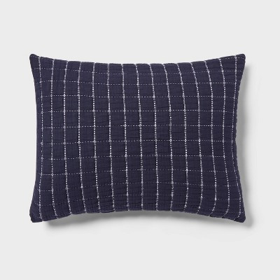 Standard Yarn Dye Crinkle Grid Quilt Sham Navy Blue/Ivory - Threshold™: Cotton Weave, OEKO-TEX ... | Target