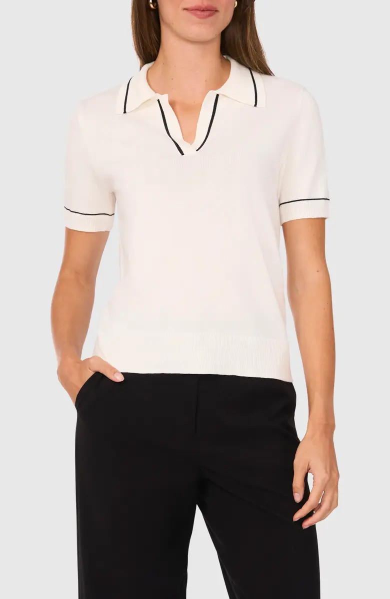 Halogen® Tipped Johnny Collar Polo Sweater | Nordstrom | Nordstrom