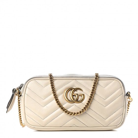 GUCCI Calfskin Matelasse Mini GG Marmont Chain Crossbody Bag White | Fashionphile