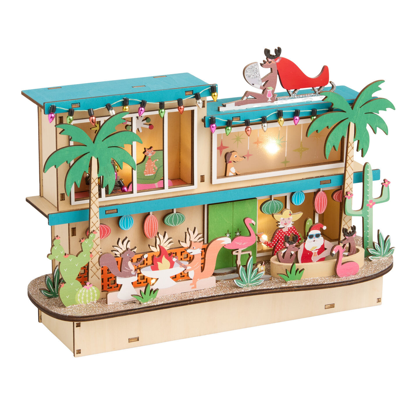 Laser Cut Wood Mid Century LED Light Up Decor Collection | World Market