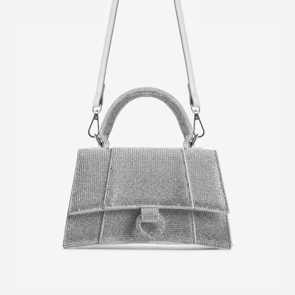 Georgie Ring Detail Tote Bag In Silver Diamante | Ego Shoes (UK)
