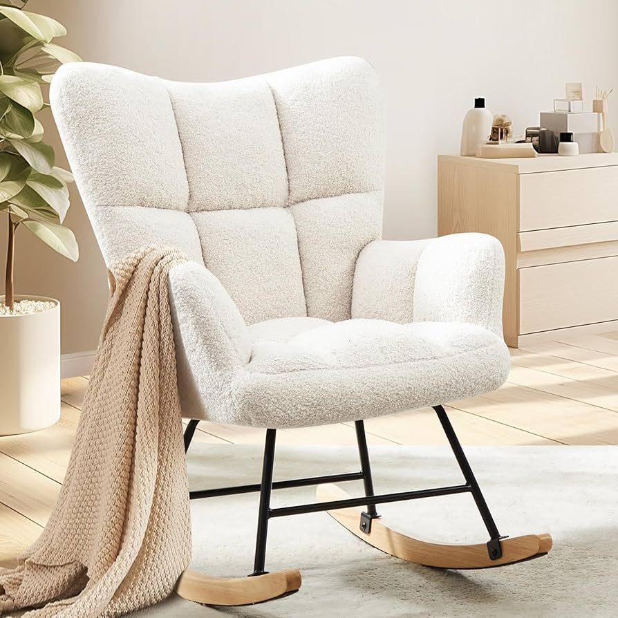 YSSOA Rocking Chair Nursery Teddy - Upholstered Comfy Glider Rocker with High Back Armchair, Cozy... | Amazon (US)