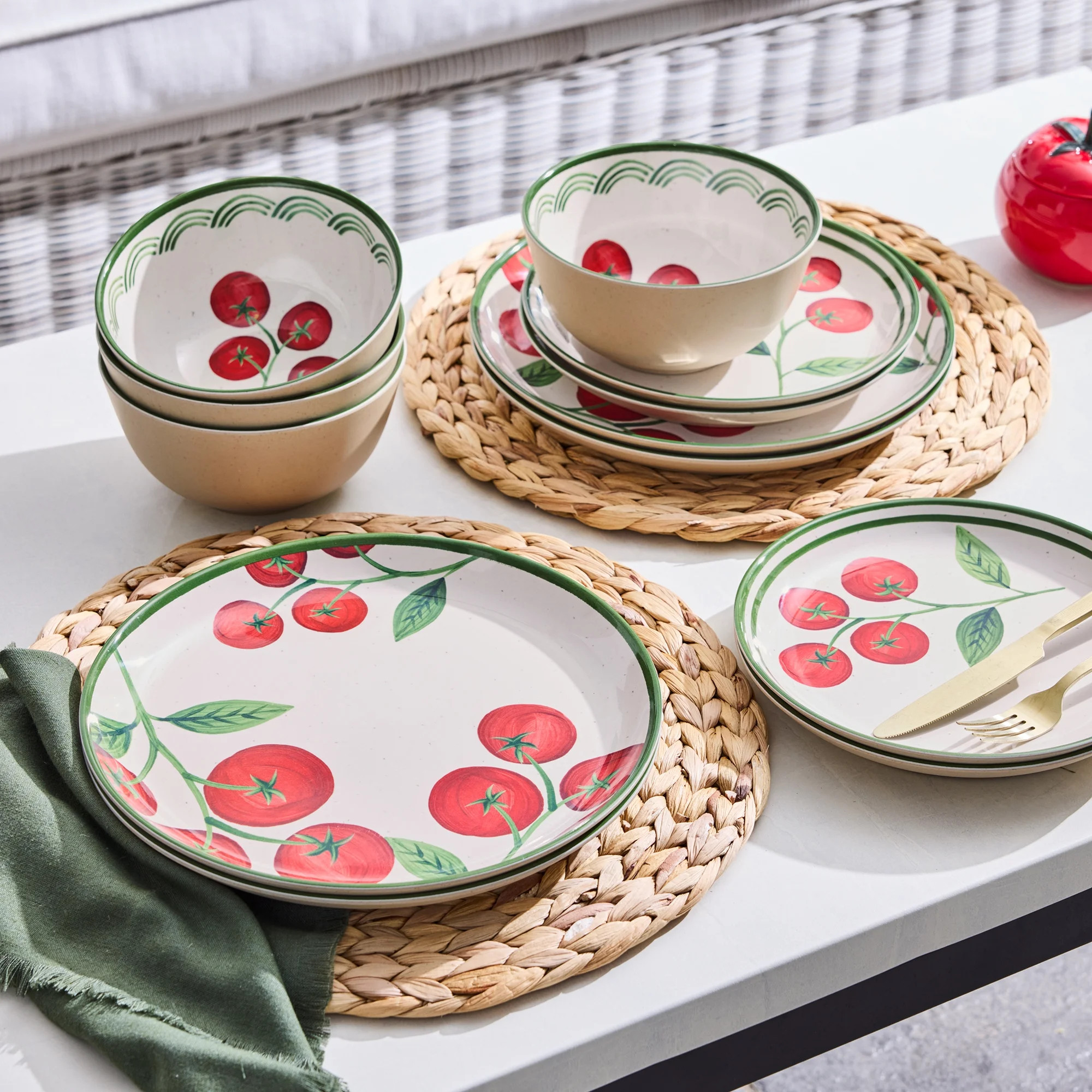 Better Homes & Gardens 12 Piece Bamboo Melamine Tomato Dinnerware Set | Walmart (US)