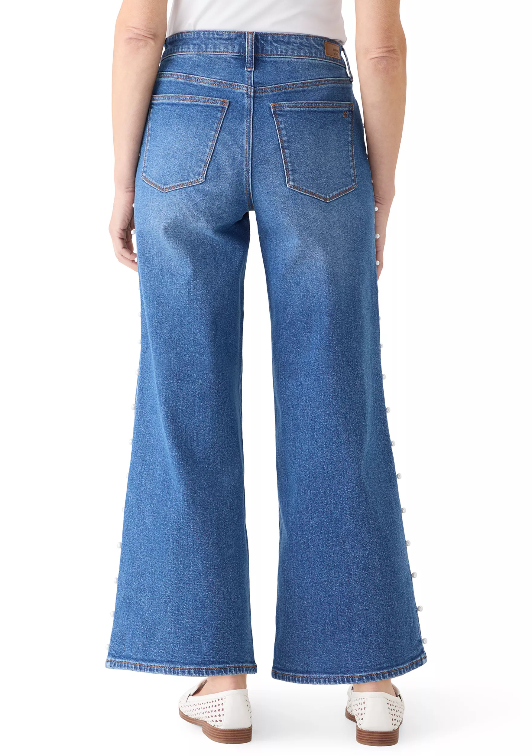 Women's Pearl Trim Cropped Wide Leg Pants | Belk