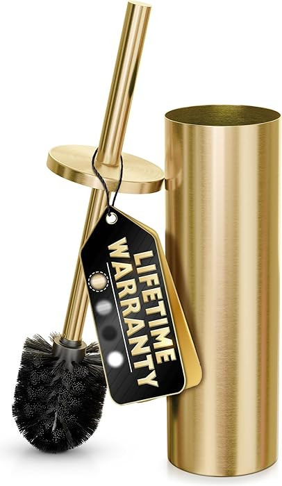 Gold Toilet Brush and Holder Set - Brushed Stainless Steel Gold Toilet Bowl Brush and Holder with... | Amazon (US)