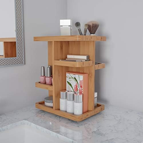 Lavish Home Rotating Eco-Friendly Compact Modern Bamboo Countertop Makeup Organizer Carousel, Natura | Amazon (US)