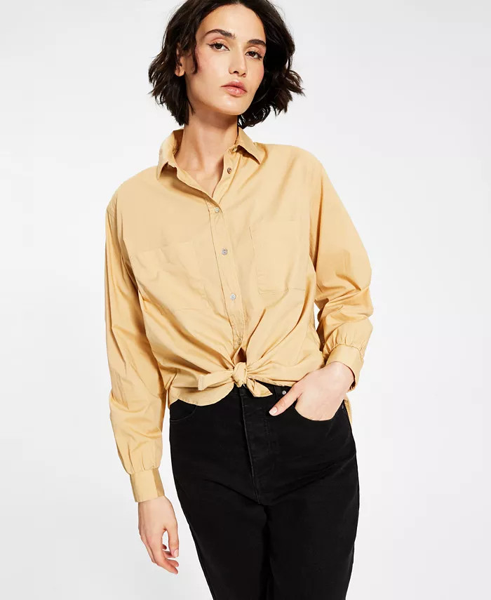 And Now This Women's Cotton Button-Front Tie-Hem Top & Reviews - Tops - Women - Macy's | Macys (US)