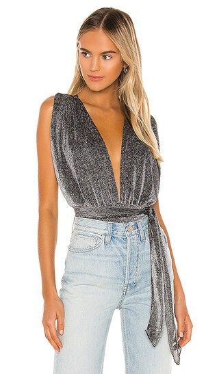 Priya Cross Back Bodysuit in Black Metallic | Revolve Clothing (Global)