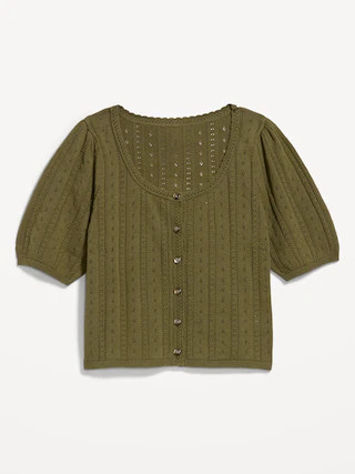 Seaside Cotton Short-Sleeve Button-Down Sweater | Old Navy (US)
