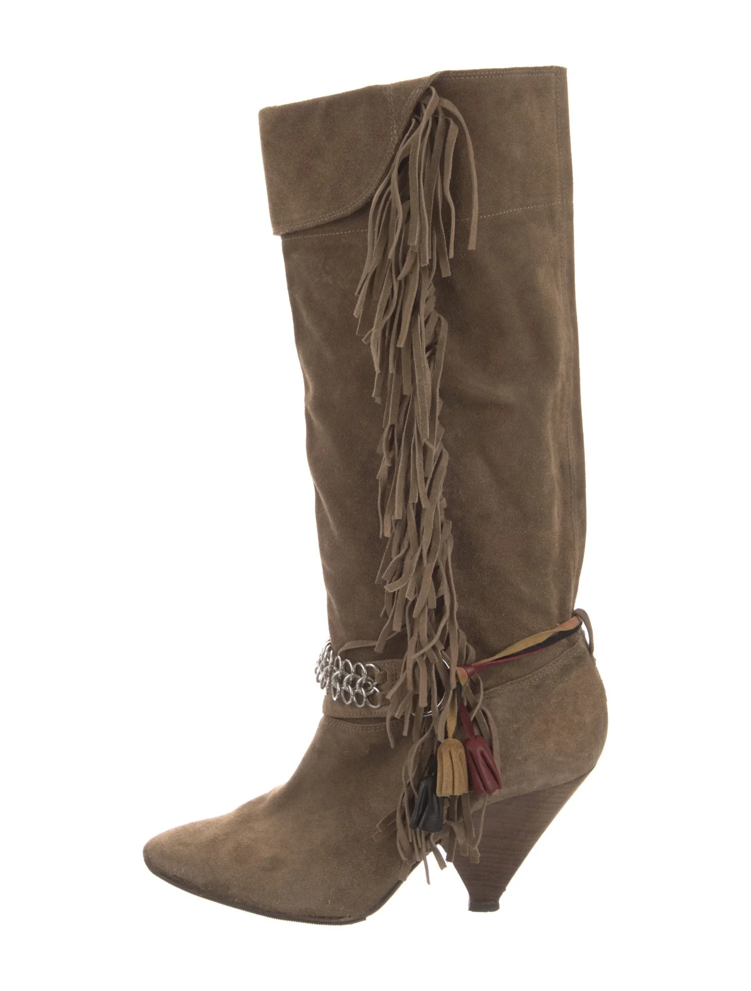 Suede Fringe Trim Accent Boots | The RealReal