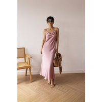Blush Silk Maxi Slip Dress, Bridesmaid Satin Formal Wedding Guest Cami Strap Minimalist Dress | Etsy (UK)