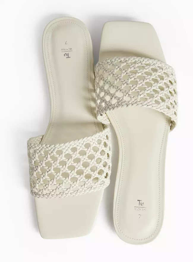 Buy Cream Lattice Detail Mule Sandals 8 | Sandals | Tu | Tu Clothing