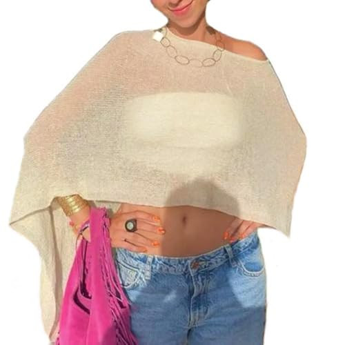 Women Sheer Poncho Top Knit Crochet Lightweight See Through Shawl Summer Shrug Beach Cover Up | Amazon (US)