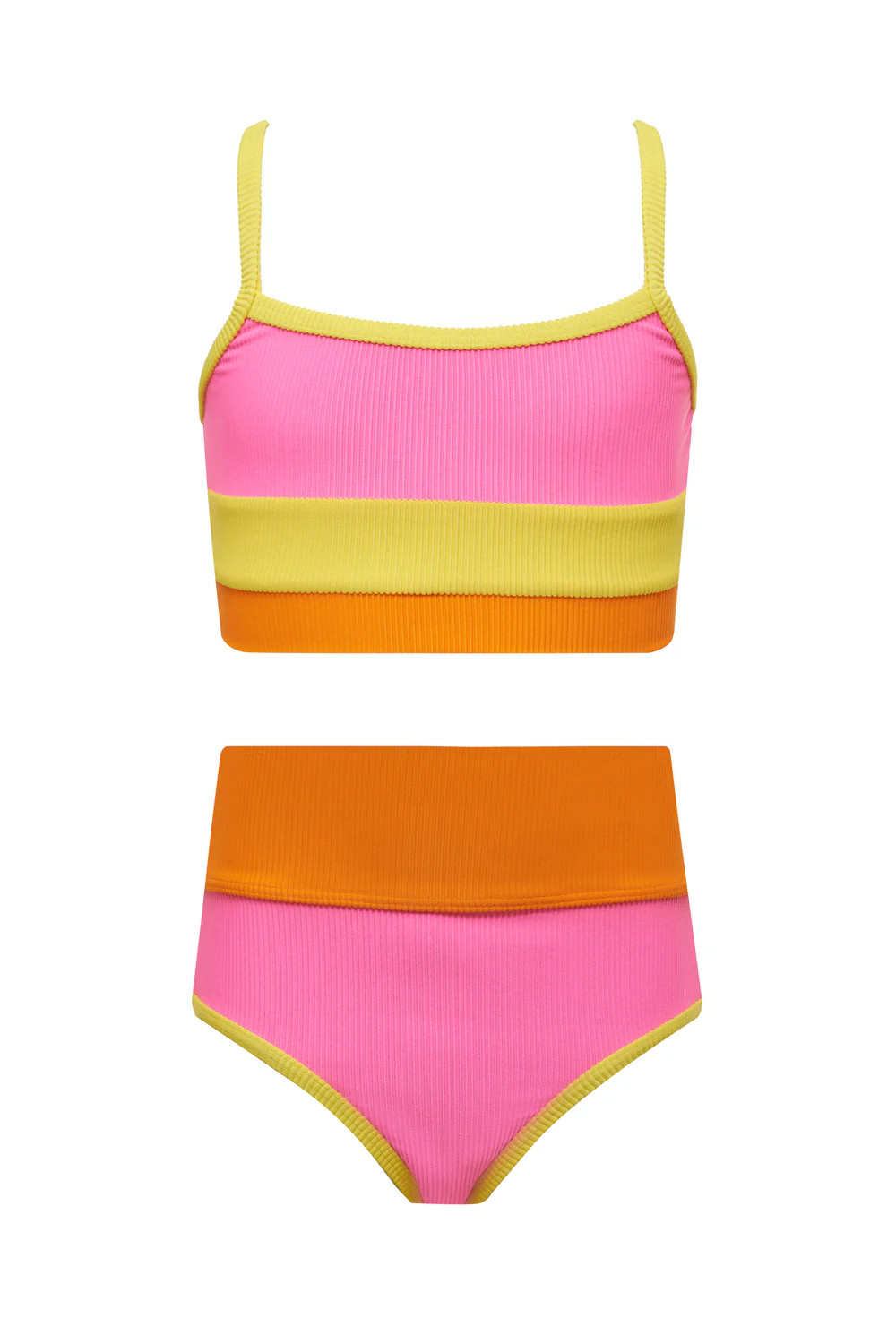Little Eva and Emmie Set Fuchsia Red Neon Pink | Girls Swimsuits | Beach Riot | Beach Riot