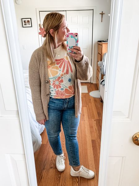 Graphic tee & cardigan with a flower clip!  Mountain Moverz has the cutest tees! Use code STEPHSHARES20 for 20% off!

#LTKmidsize #LTKSeasonal #LTKstyletip