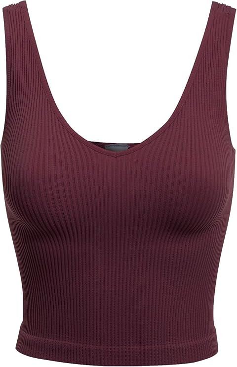 Design by Olivia Women's Four-Way Stretch V-Neck Ribbed Seamless Crop Top -Made in USA | Amazon (US)