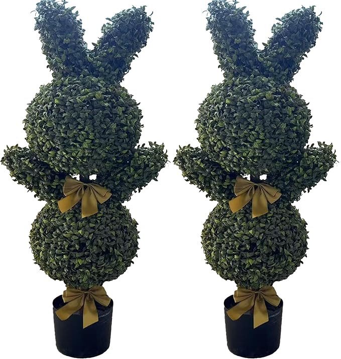 36'' Artificial Bunny-Shaped Topiary Double Ball Tree Pot UV-Resistant Bowknot Easter Decor Faux ... | Amazon (US)