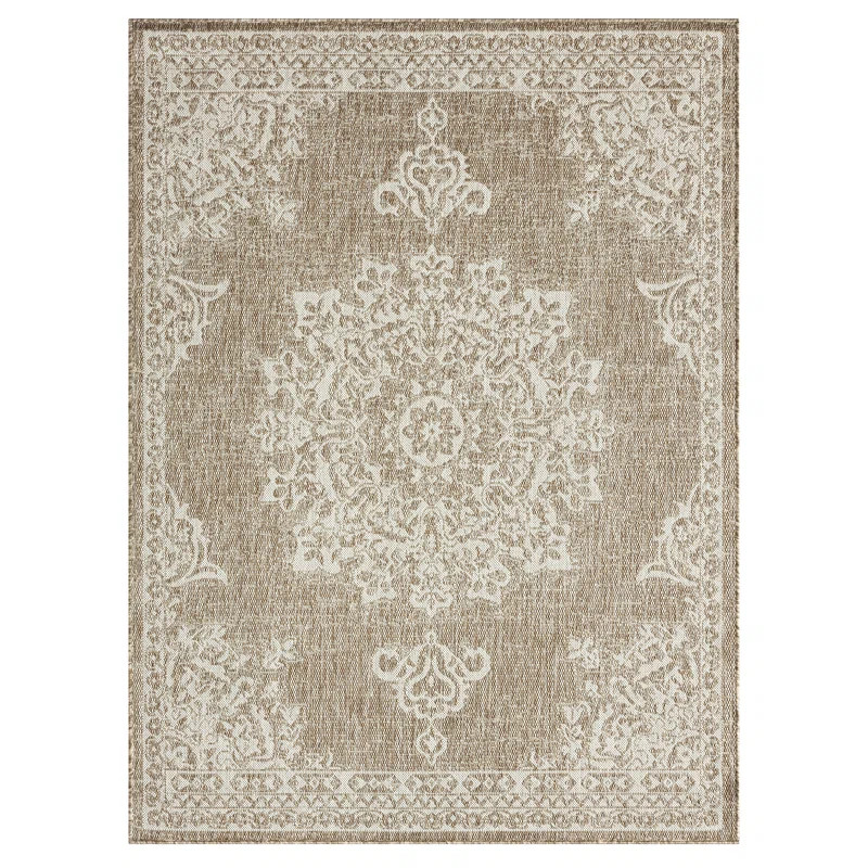 Nicole Miller New York Patio Country Azalea Medallion Indoor/Outdoor Area Rug, Taupe/Ivory | Wayfair North America