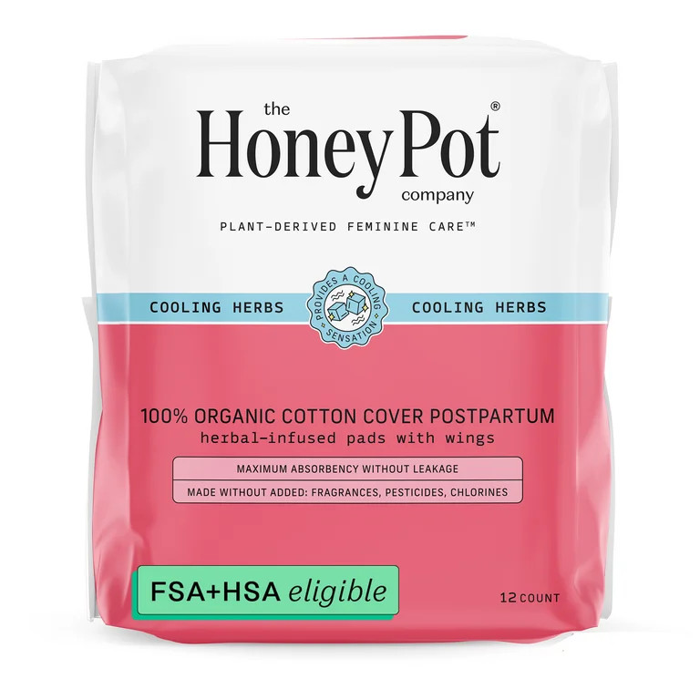The Honey Pot Company, Herbal Post-Partum Pads with Wings, Organic Cotton Cover, 12 ct. | Walmart (US)