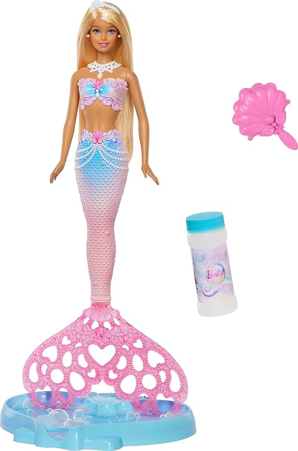 Barbie Bubble Sparkle Mermaid Doll with Bubble-Making Feature & Solution, Tray & Hairbrush, Plus ... | Amazon (US)