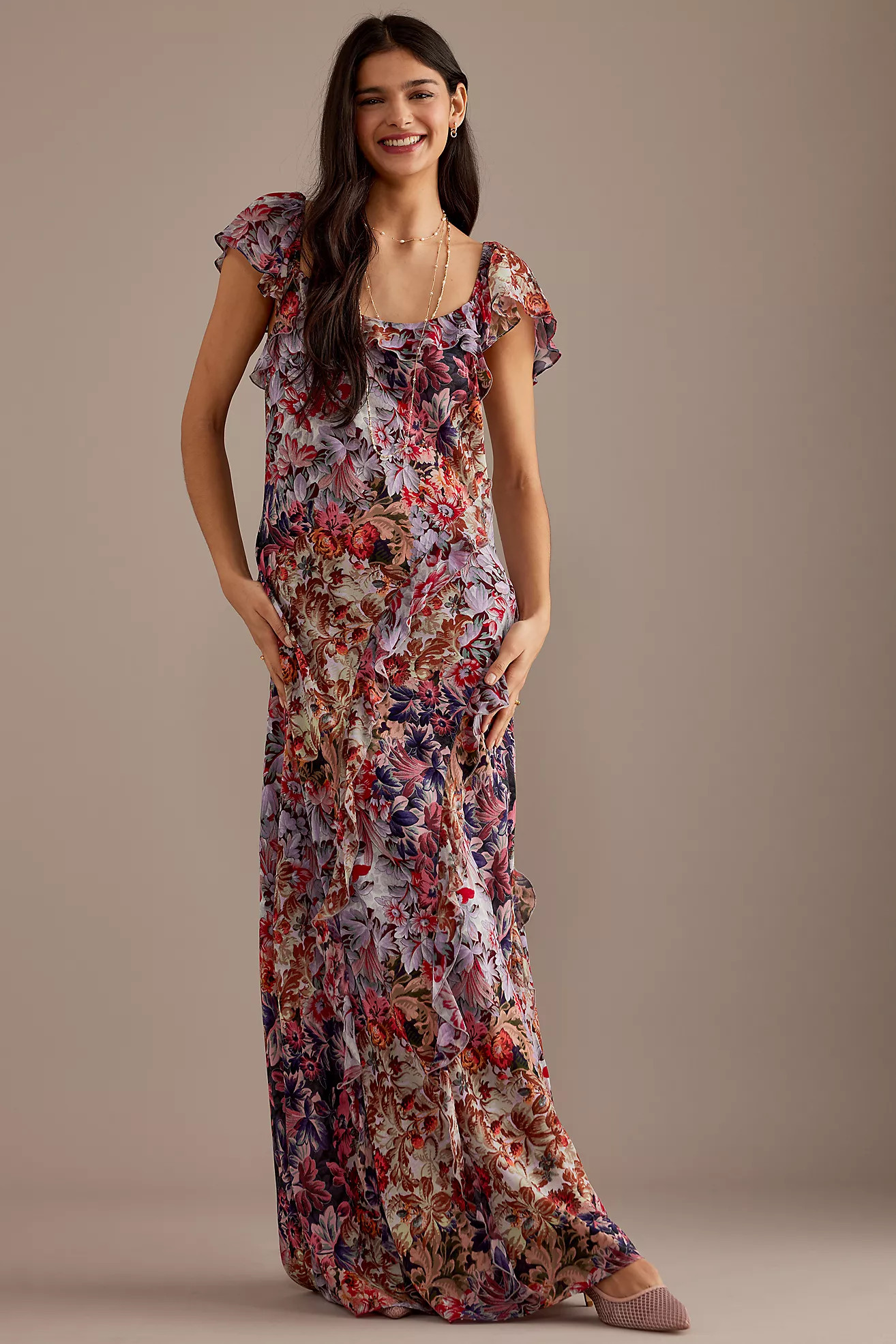 Kachel Lulu Flutter-Sleeve Ruffle Maxi Dress | Anthropologie (UK)