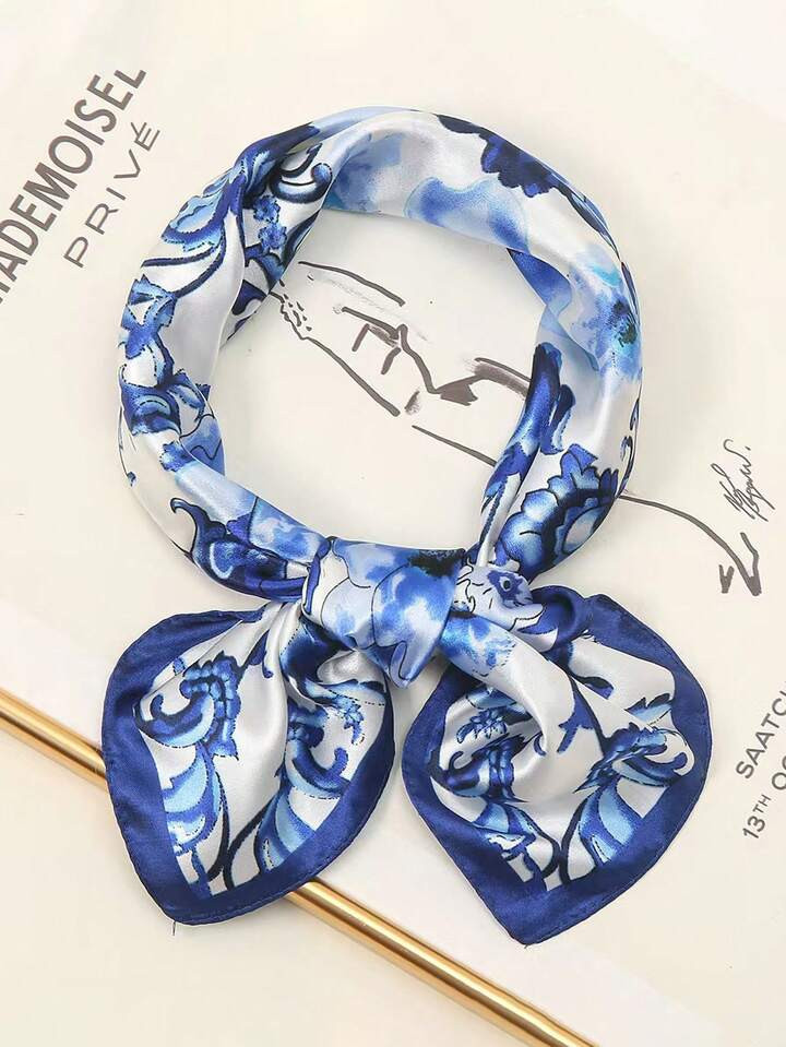 1pc Women's Floral Retro Print Fashion Square Scarf, Satin Headscarf, Spring/Summer | SHEIN