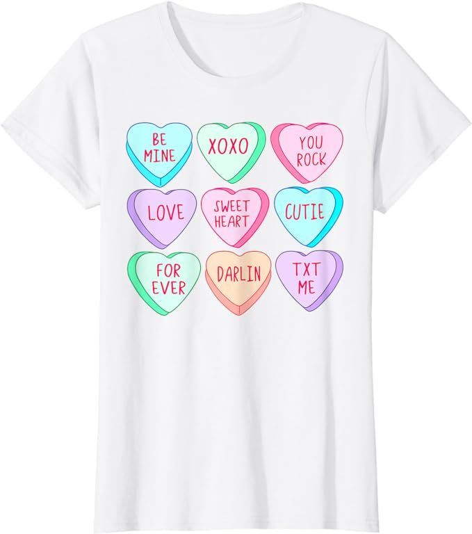Candy Sweet Hearts Love Valentines Day Shirt Women Girls T-Shirt | Amazon (US)