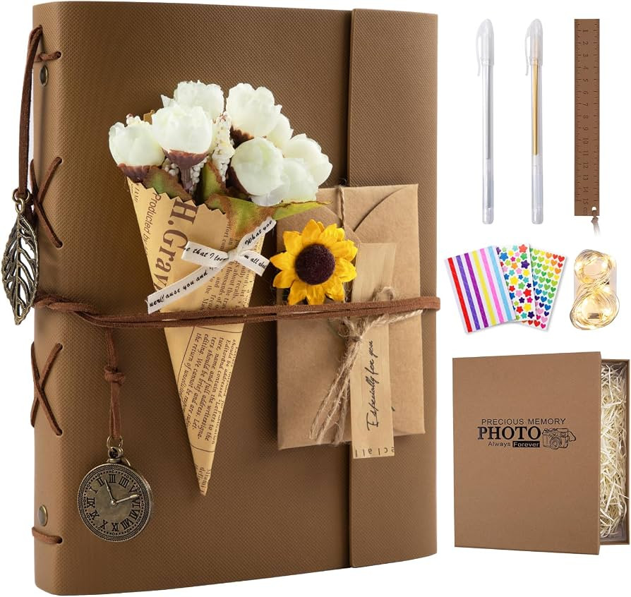 Scrapbook Photo Album 100 Pages, 60 Page Self Adhesive+40 Page Kraft Paper DIY Photo Book for 2x3... | Amazon (US)