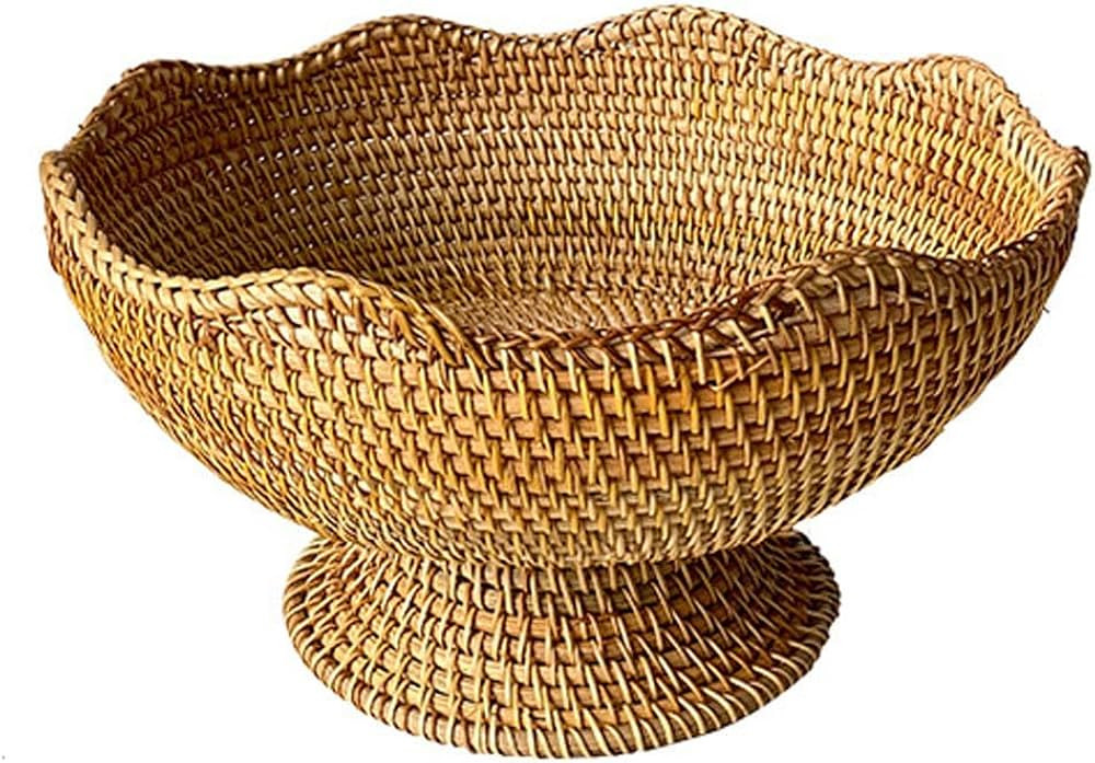 Handmade Wicker Basket for Storage, Natural Rattan Basket for Fruit, Floral Bread Basket for Serv... | Amazon (US)