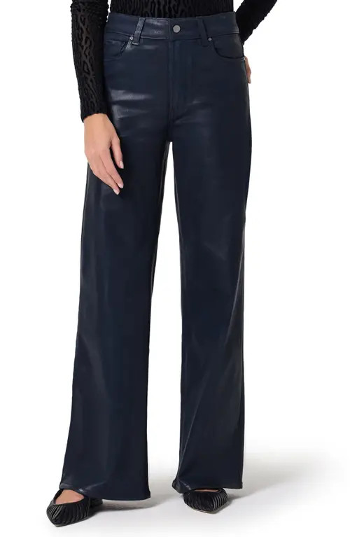 PAIGE Anessa Coated High Waist Wide Leg Jeans in Navy Seascape Luxe Coating at Nordstrom, Size 25 | Nordstrom
