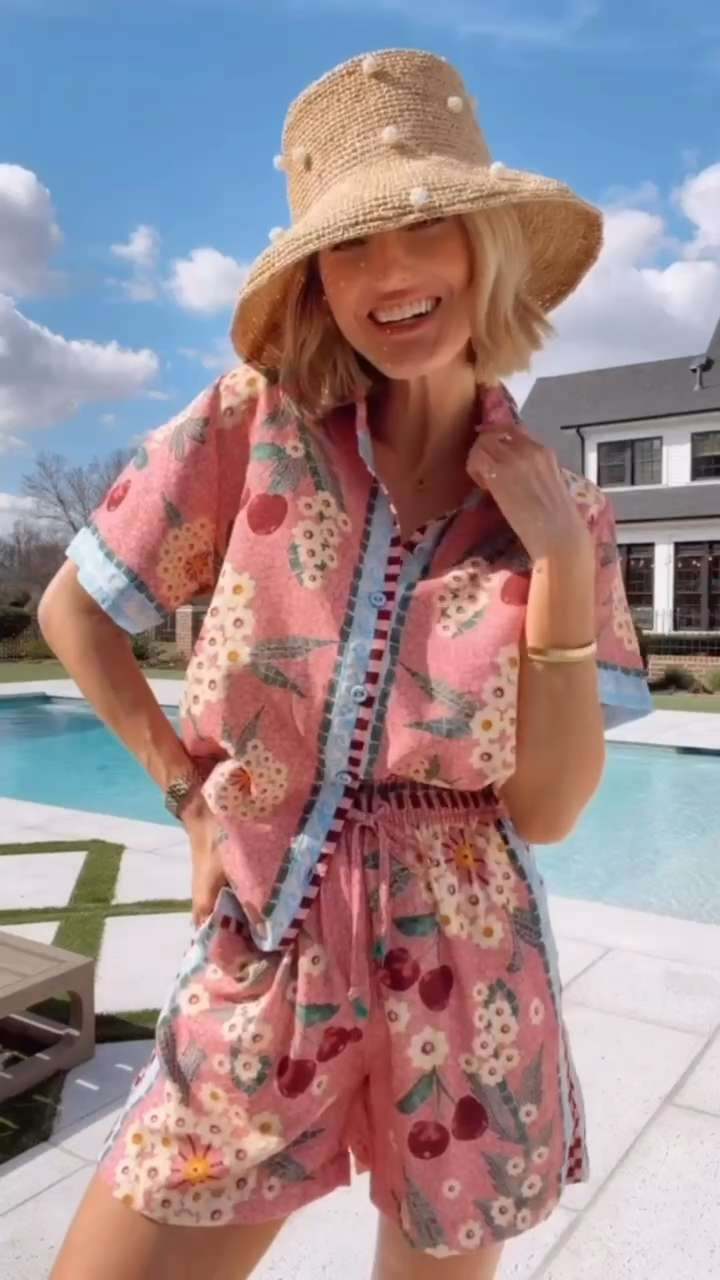YES to this adorable set from Anthropologie! Obsessed with the pattern on these pieces and the unique color combo. This is so versatile- wear it together or separate, as a cover up, and dress it up for weekend wear or down on the beach! Wearing XS top S shorts.

Loverly grey, agua bendita, cover up shorts set, matching pink pattern set, cherry pattern, floral pink set women, cover up for resort wear, vacation outfit ideas women 

 #LTKootd #LTKSeasonal #LTKTravel