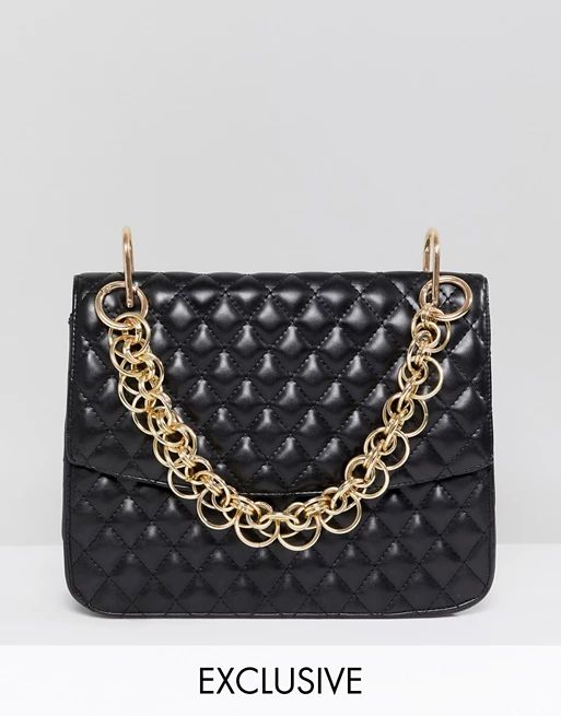 My Accessories London black quilted shoulder bag with gold link chain handle | ASOS UK