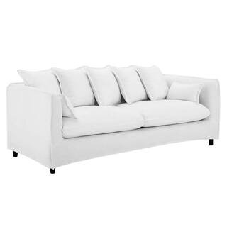 Avalon 75 in. White Slipcover Velvet 3-Seats Sofa with Dense Foam Padding | The Home Depot