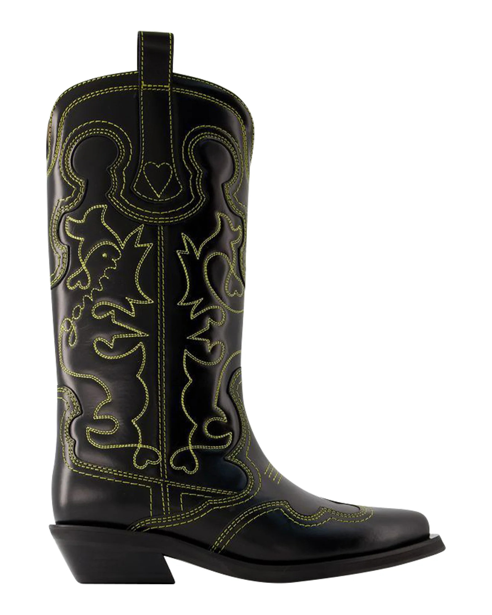 Mid Shaft Western Boots - Ganni - Leather - Black | Shop Simon