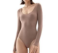 PUMIEY Women's Scoop Neck Long Sleeve Bodysuit Body-hugging Sexy Tops Smoke Cloud Collection | Amazon (US)