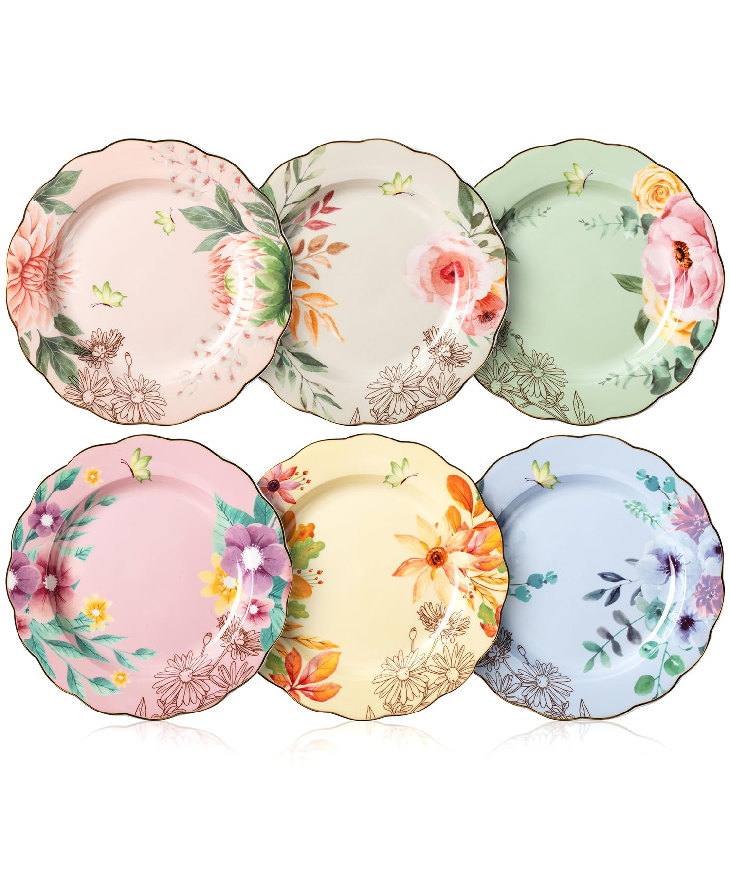 BTaT- Porcelain Floral Plates, 8 inch, Set of 6, Royal Dessert Plates, Appetizer Plates, Floral P... | Amazon (US)