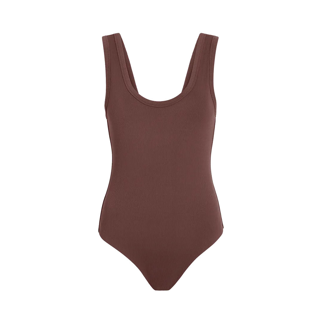 Ribbed Scoop Tank Bodysuit | Coffee - nuuds | nuuds