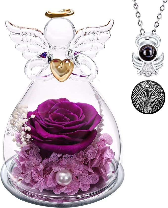 Angel Gifts for Mom-Angel Rose Eternal Flower Gifts for Women,Handmade Angel Gift,Rose Flower Str... | Amazon (US)