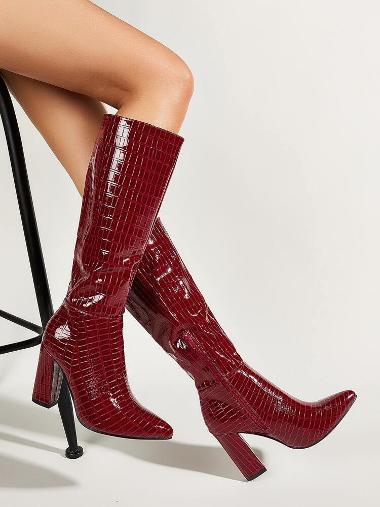 Crocodile Embossed Stiletto Classic Boots | SHEIN