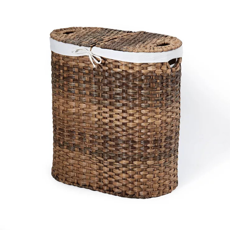 Seville Classics Hand-Woven Oval Double Laundry Hamper with Liner Natural Brown | Target