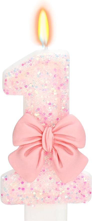 Birthday Candle for Cake, 1 Candle - Pink Glitter with Bowknot, 2.76 inch Happy Birthday Candle, ... | Amazon (US)